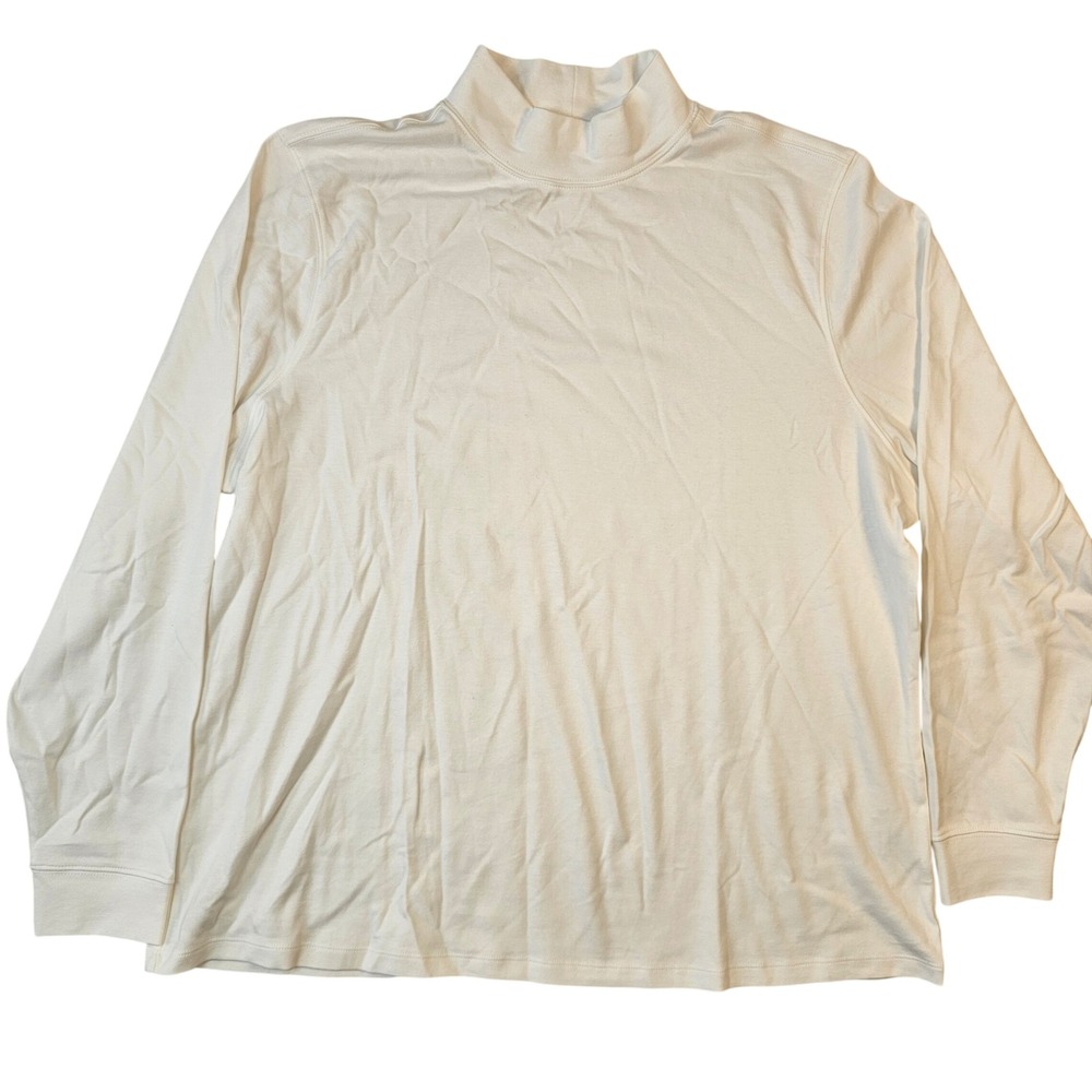LL Bean Mock Neck Long Sleeve Shirt Cream Off White Plus 1X Mockneck Top